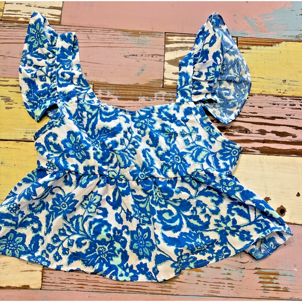 Shiein Top Womens Small Blue and White
